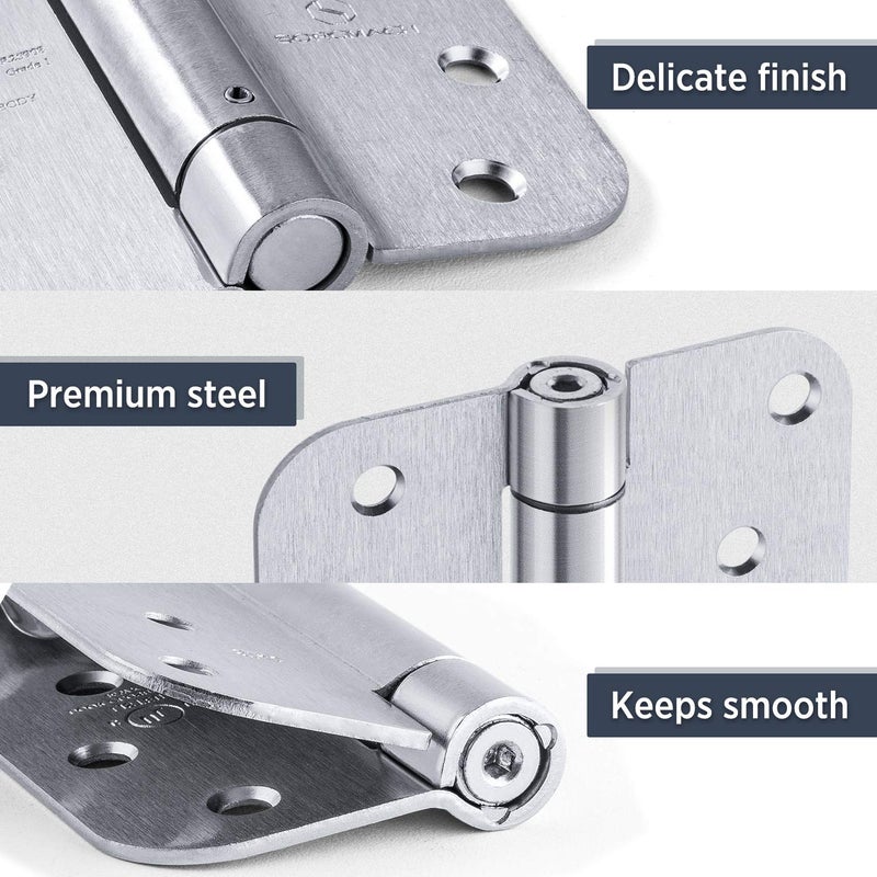 SORGMACH Satin Door Hinges Self Closing Hinge Auto Close Hinge Outlet Hardware Adjustable Spring Loaded Hinges 5/8" Radius Corner for Commercial Grade Self-Closing, UL Listed 3 Pack - Image 3